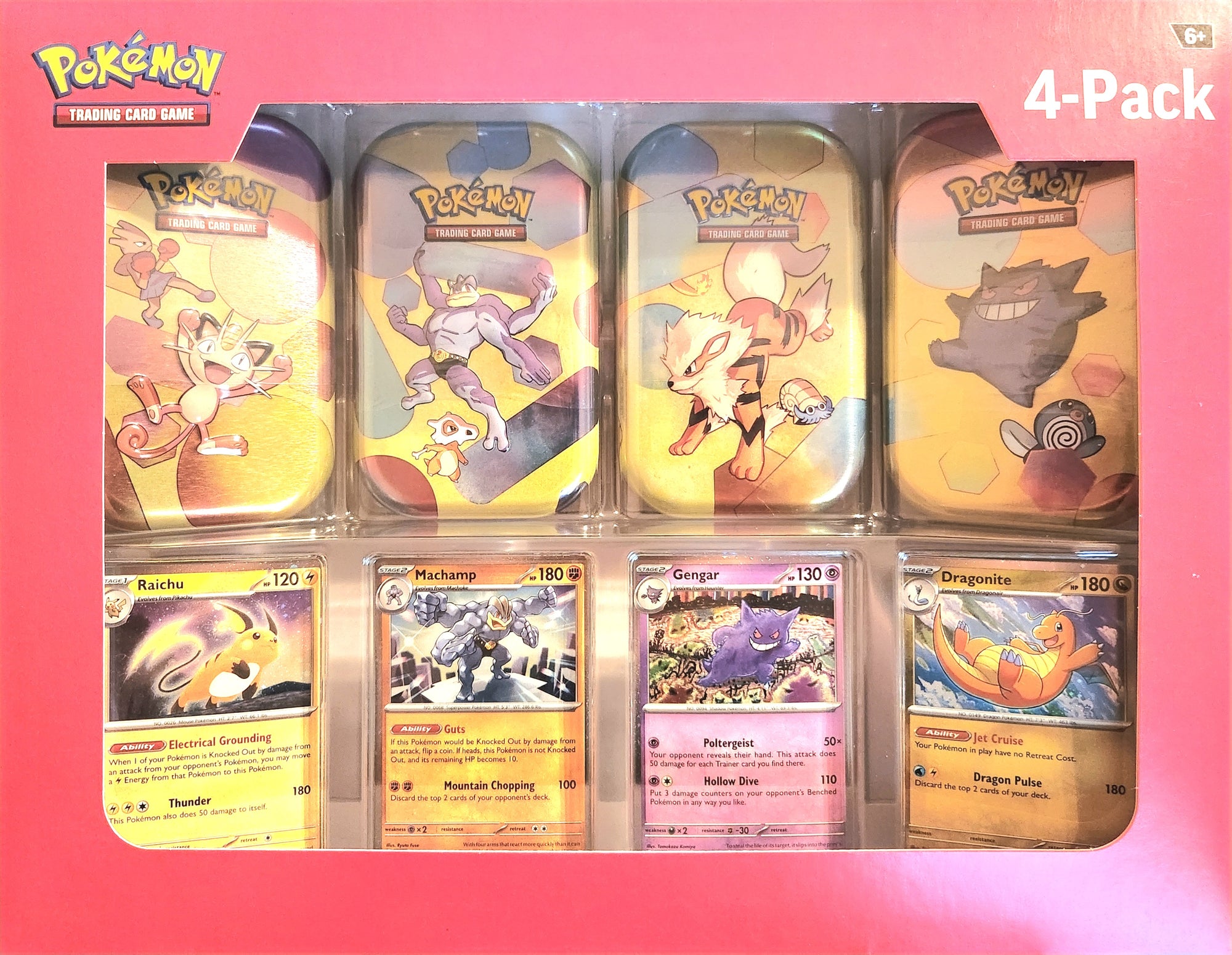 Pokémon 4 Mini Tins + 4 Promo Cards Bundle (Machamp, Kadabra, Meowth, and Slowpoke) (SEALED)